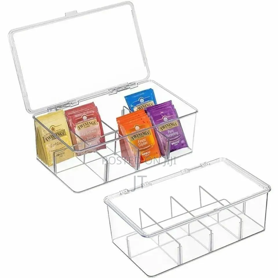 Acrylic Tea Bag Organizer With Cover and Compartment Divider Box