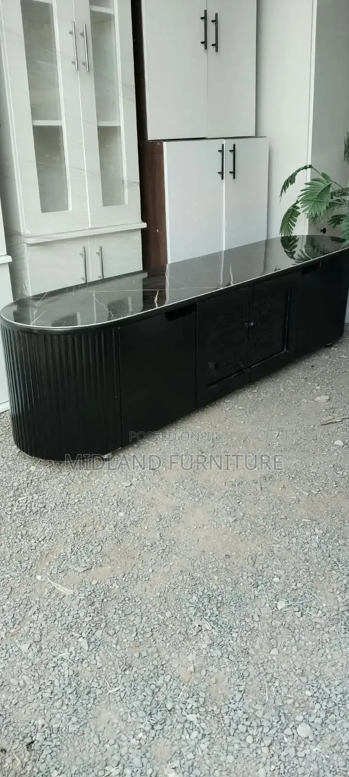 Black TV Stand With Marble Top Available for Pickup Pay on Delivery