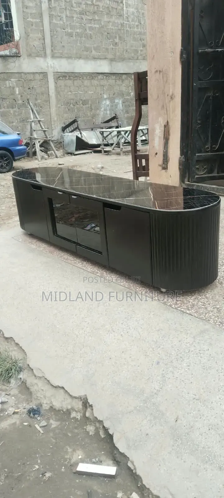 Black TV Stand With Marble Top Available for Pickup Pay on Delivery