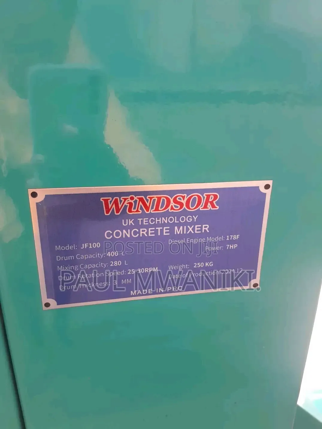 Heavy-Duty Windsor 400L Concrete Mixer – 7HP Diesel Engine