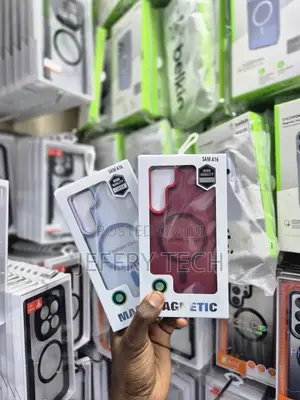 Hand Holding Magnetic Phone Cases Labeled for the "SAM A16