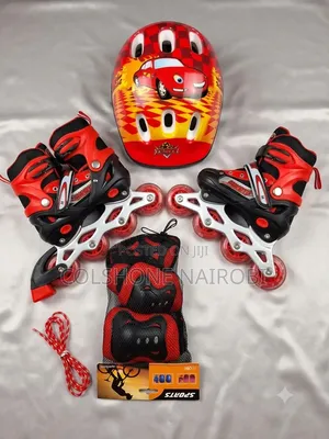 Kids Adjustable Inline Roller Skates With Protective Gear Set Helmet