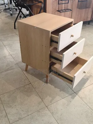 3-Drawer Wooden Bedside Table With Wooden Legs