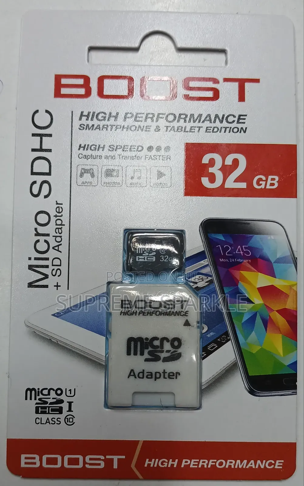 BOOST 32GB Micro SD/Memory Card + SD Adapter. (Class 10).