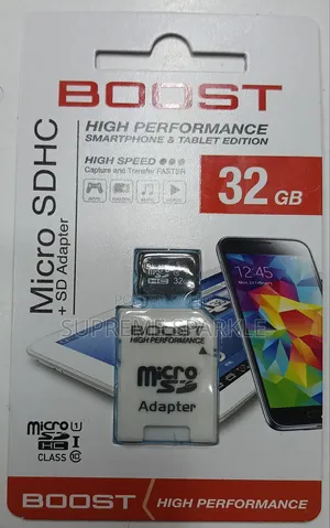 BOOST 32GB Micro SD/Memory Card + SD Adapter. (Class 10).