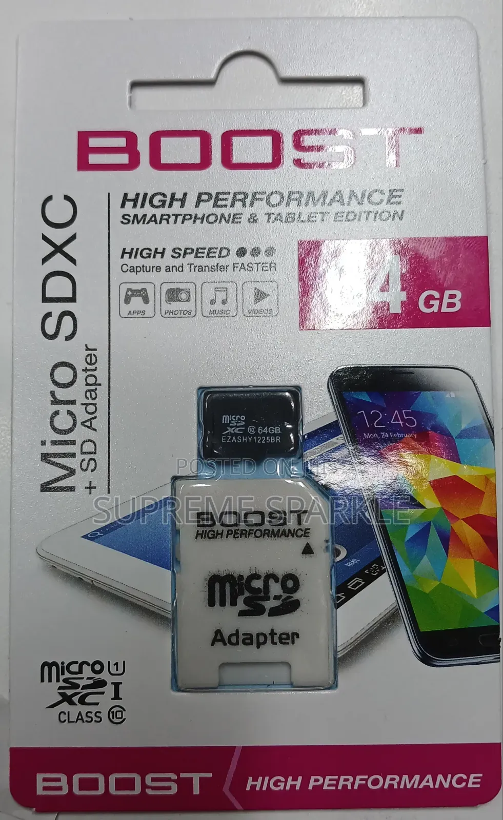 64GB Micro SD Card Boost Class 10 Memory Card + SD Adapter