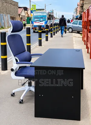 Modern Black Office Desk 120cm and Orthopedic Office Chair