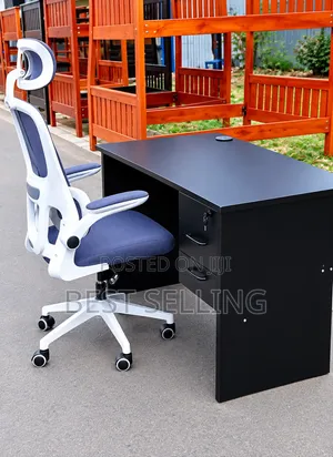Modern Black Office Desk 120cm and Orthopedic Office Chair
