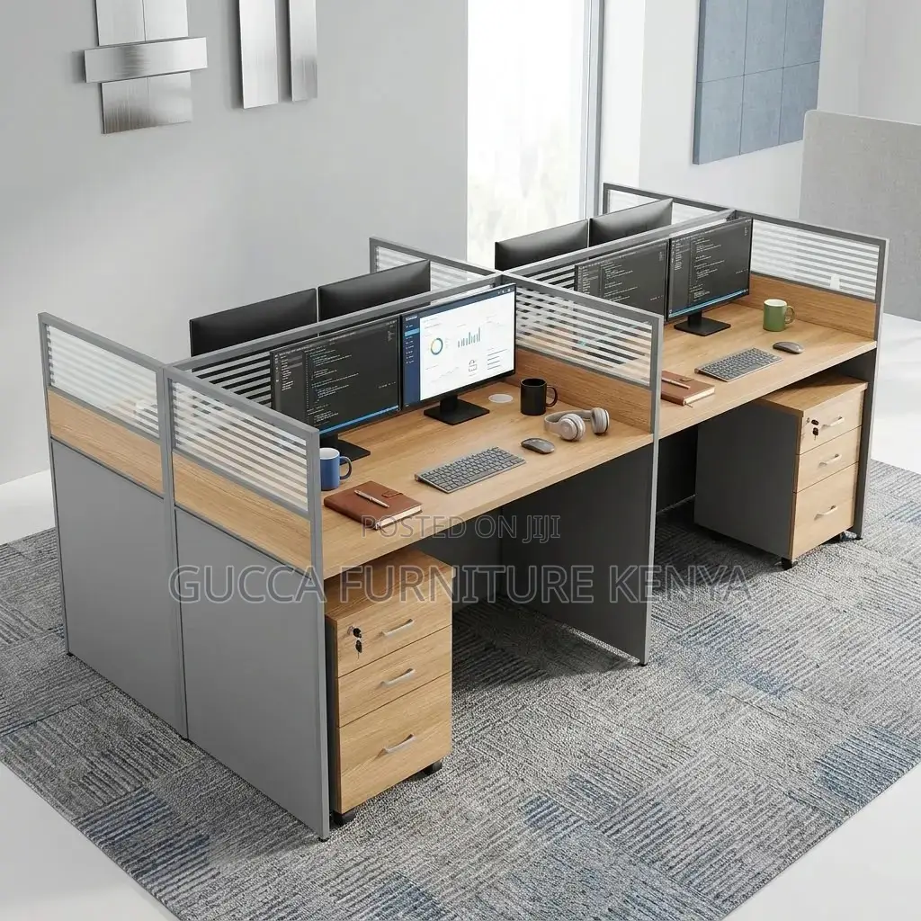 4-Seater Brown Workstation Desk.