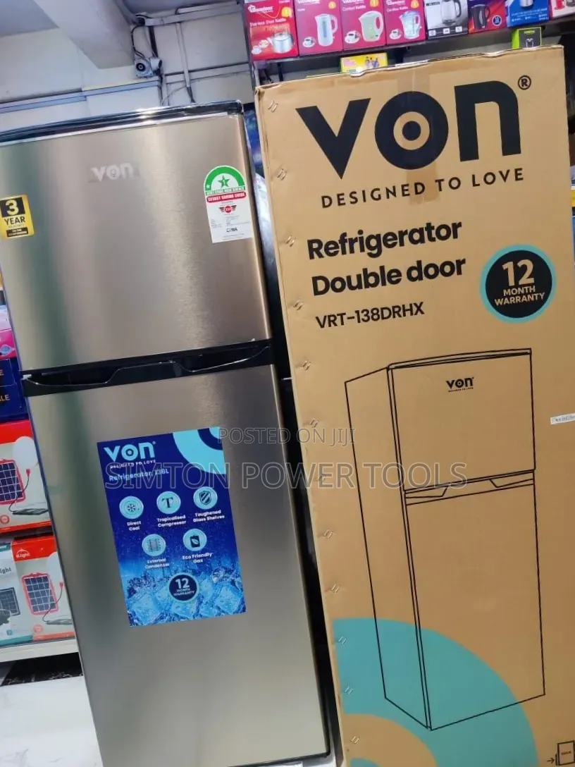 VON VRT-138DRHX Double Door Refrigerator.