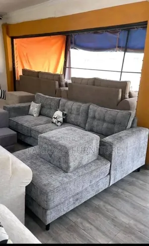 5 Seater Grey Corner/L-Shaped Sofa + Ottoman