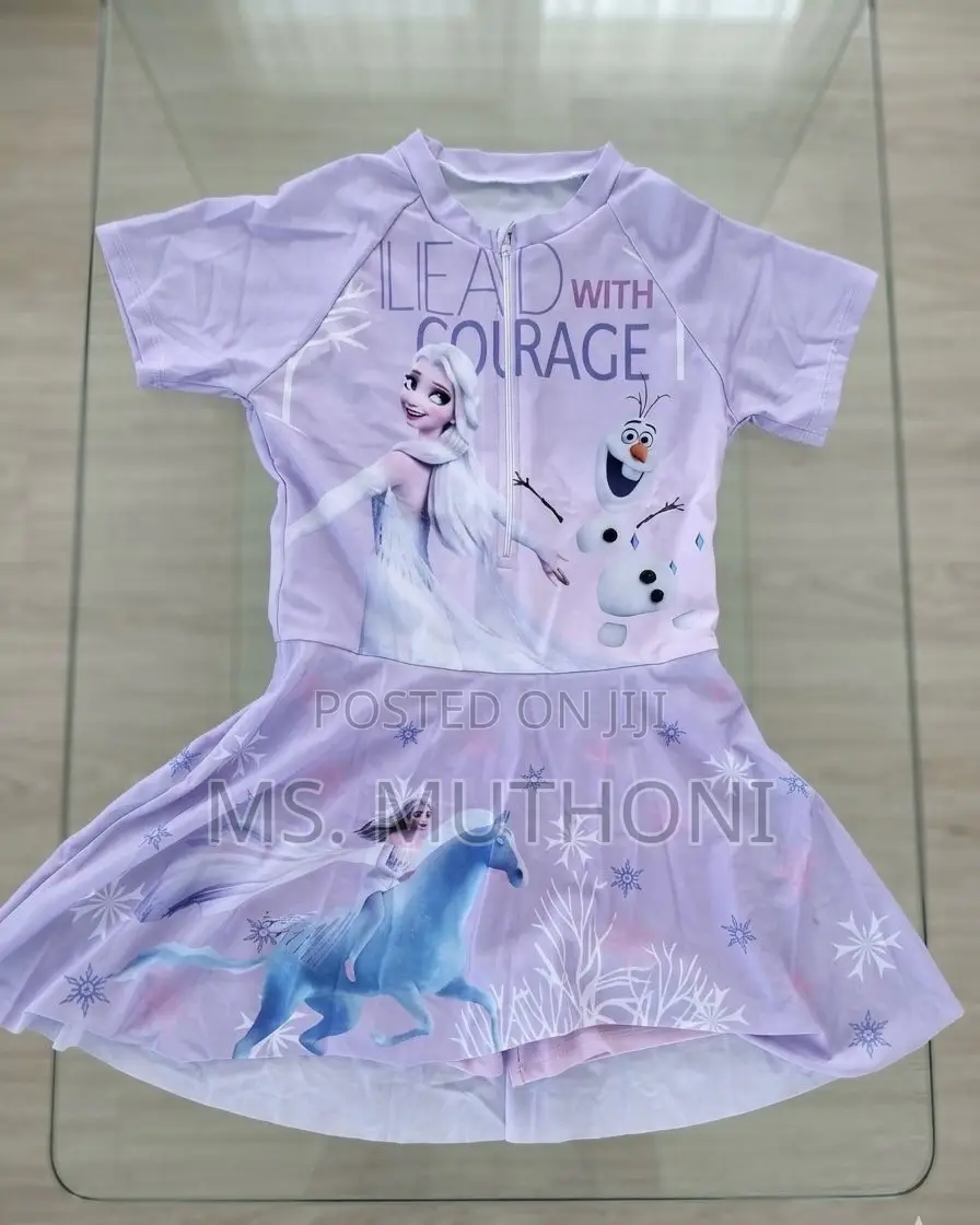 Girls Purple Disney Frozen Character Rash Guard Swimsuit