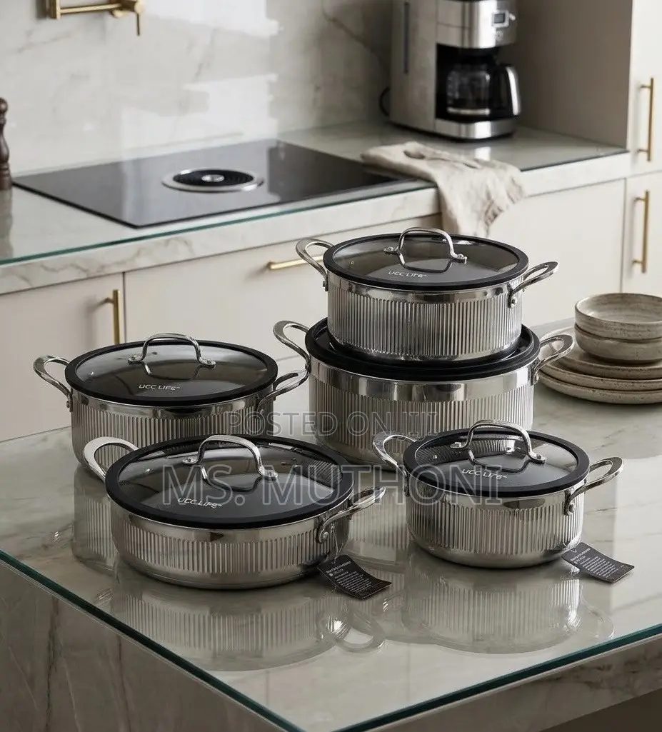 Comprehensive 15 PCs Premium UCC LIFE Triply Ribbed S. Steel Pot Set