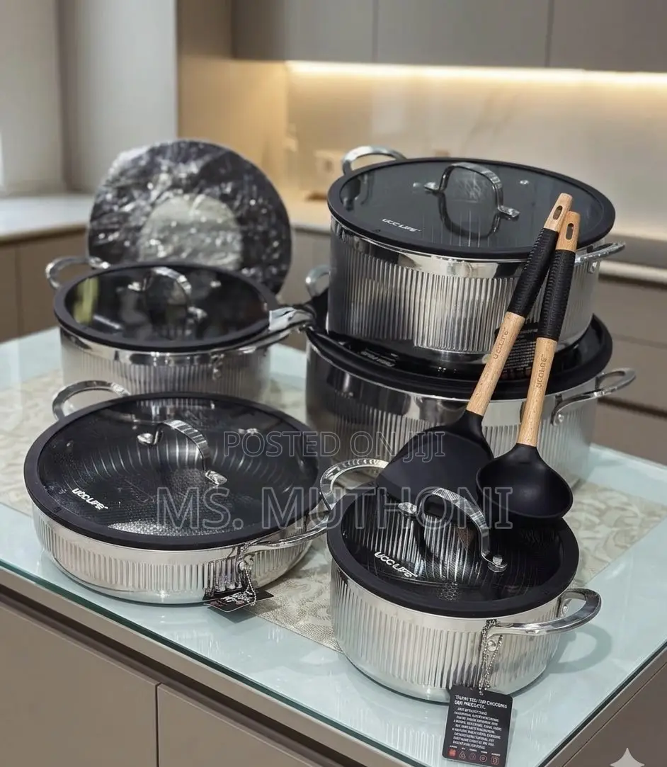 Comprehensive 15 PCs Premium UCC LIFE Triply Ribbed S. Steel Pot Set