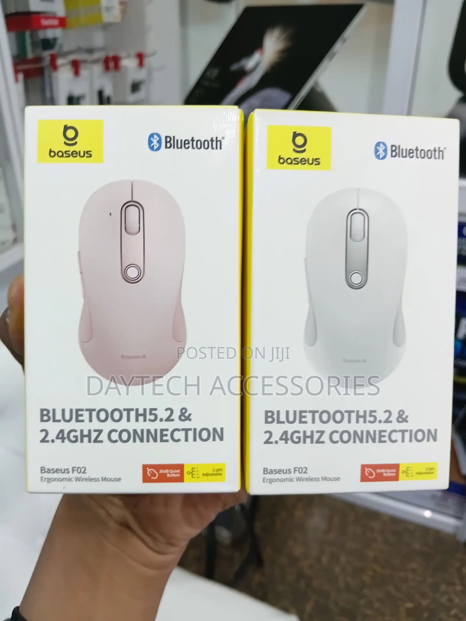 Baseus F02 Ergonomic Dual-Mode Wireless Mouse in Pink and White Color
