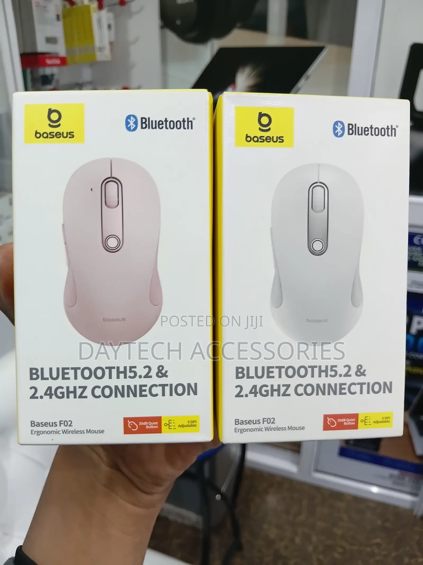 Baseus F02 Ergonomic Dual-Mode Wireless Mouse in Pink and White Color