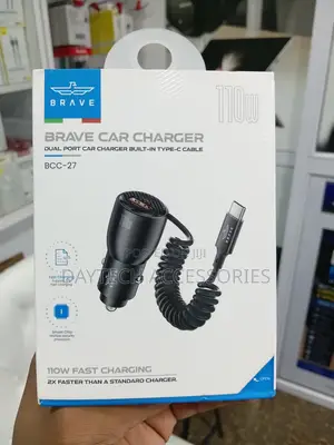 Brave Dual Port Car Charger Built in Type C Cable 110W BCC-27 - Black