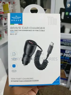Brave 110w Fast Charging Dual Port Car Charger Built-in Type-C Cable
