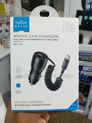 Brave 110w Fast Charging Dual Port Car Charger Built-in Type-C Cable