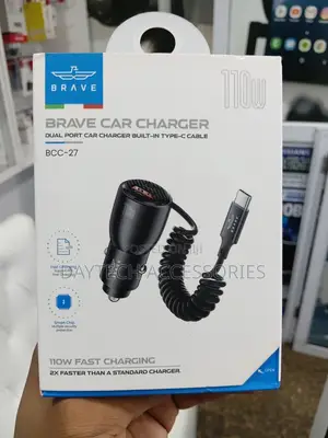 Brave 110w Fast Charging Dual Port Car Charger Built-in Type-C Cable