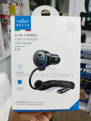 Brave B-23 3-in-1 Wired Car Charger (Lightning) 50W.