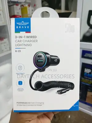 Brave B-23 3in1 Car Charger Lightning Cable Output 1.5m Type-C USB-A