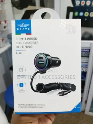 Brave B-23 3in1 Car Charger Lightning Cable Output 1.5m Type-C USB-A