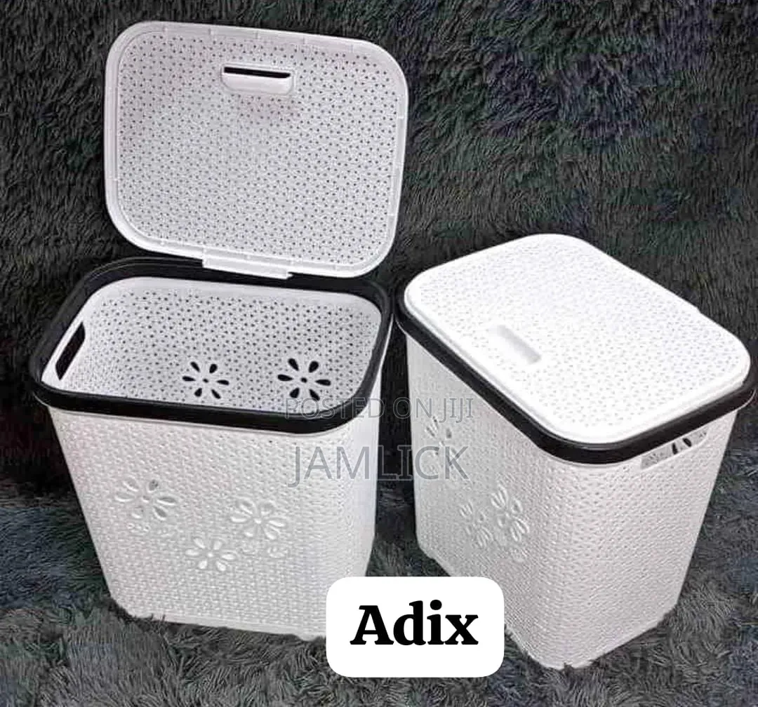 Square Plastic White Laundry Basket - Rm
