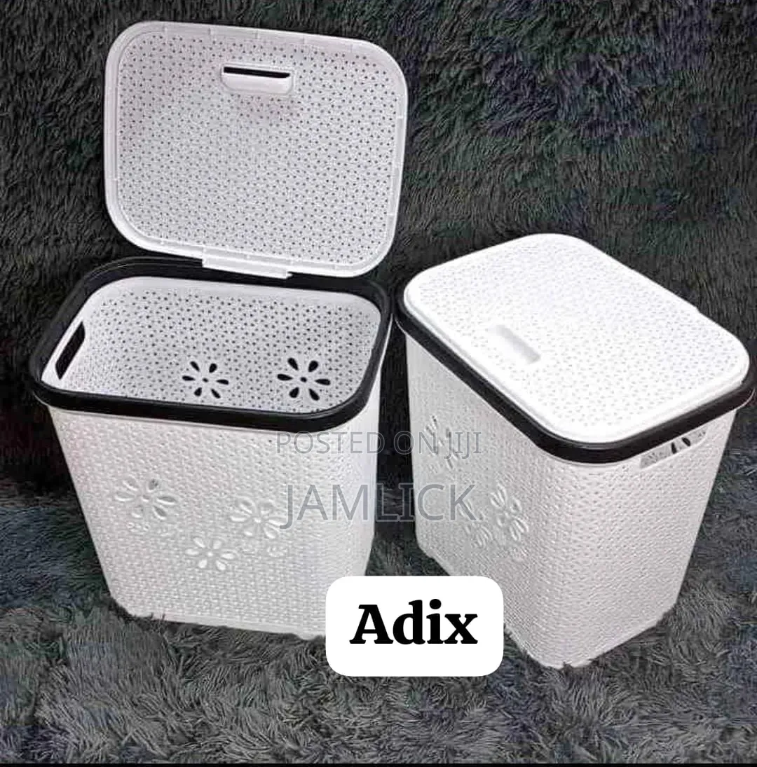 Square Plastic White Laundry Basket - Rm