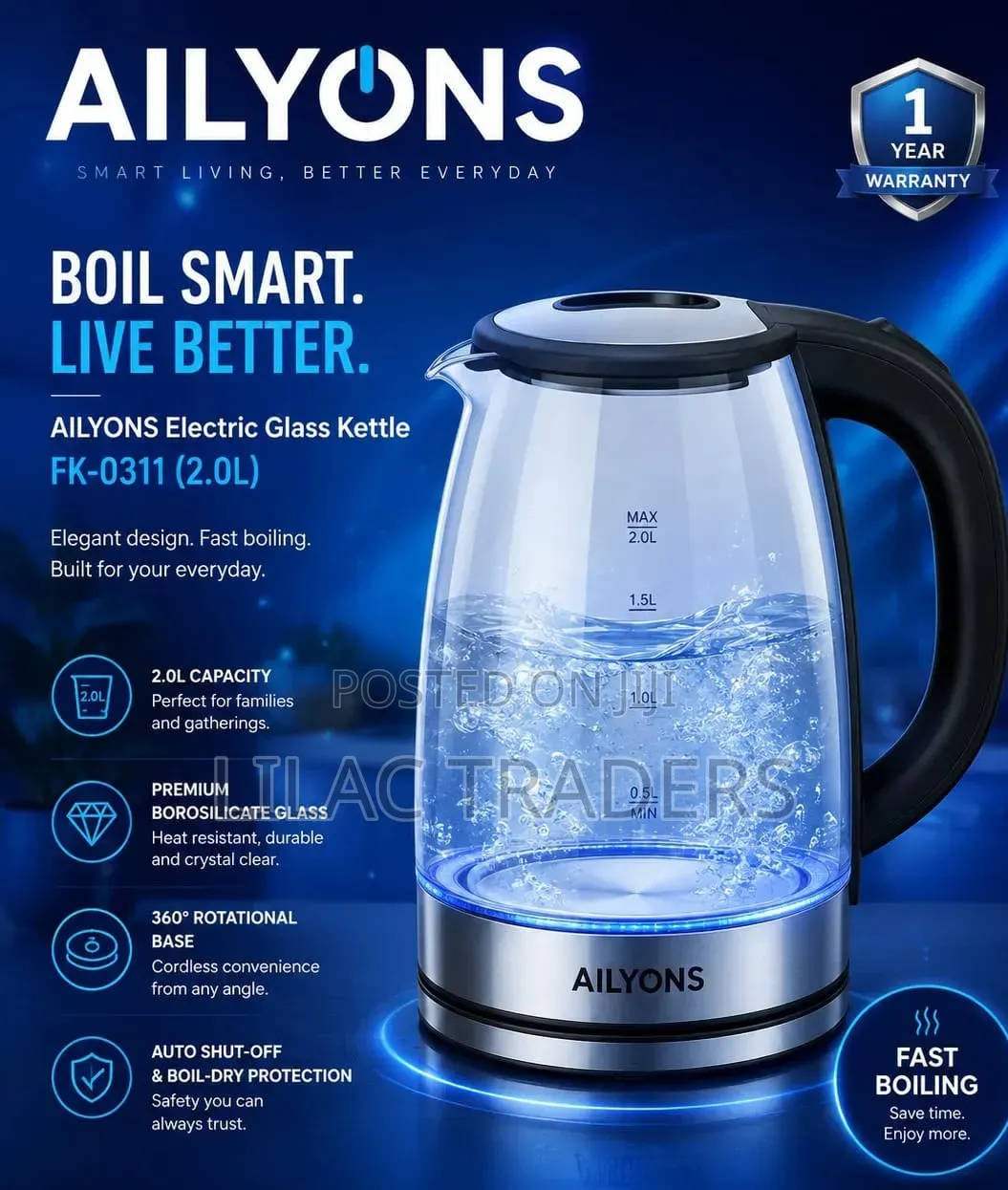 *Ailyons 2ltrs Glass Kettle* Je