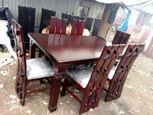 Artisan Wooden Dining Set With Lattice Back Padded Chairs