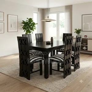 Contemporary Onyx Wooden Dining Set With Striped Accent Chairs