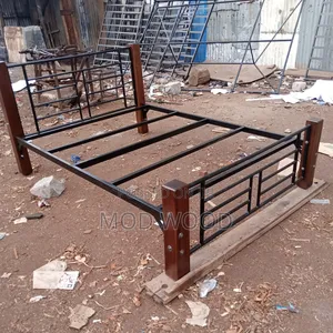 Industrial-Style Metal and Solid Wood 5ft by 6ft Hybrid Bed Frame