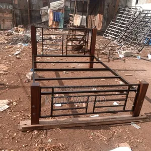 Industrial-Style Metal and Solid Wood 5ft by 6ft Hybrid Bed Frame