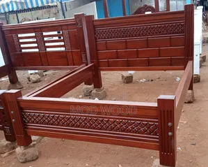 Handcrafted Solid 5ft by 6ft Wood Bed Frame With Carved Accents