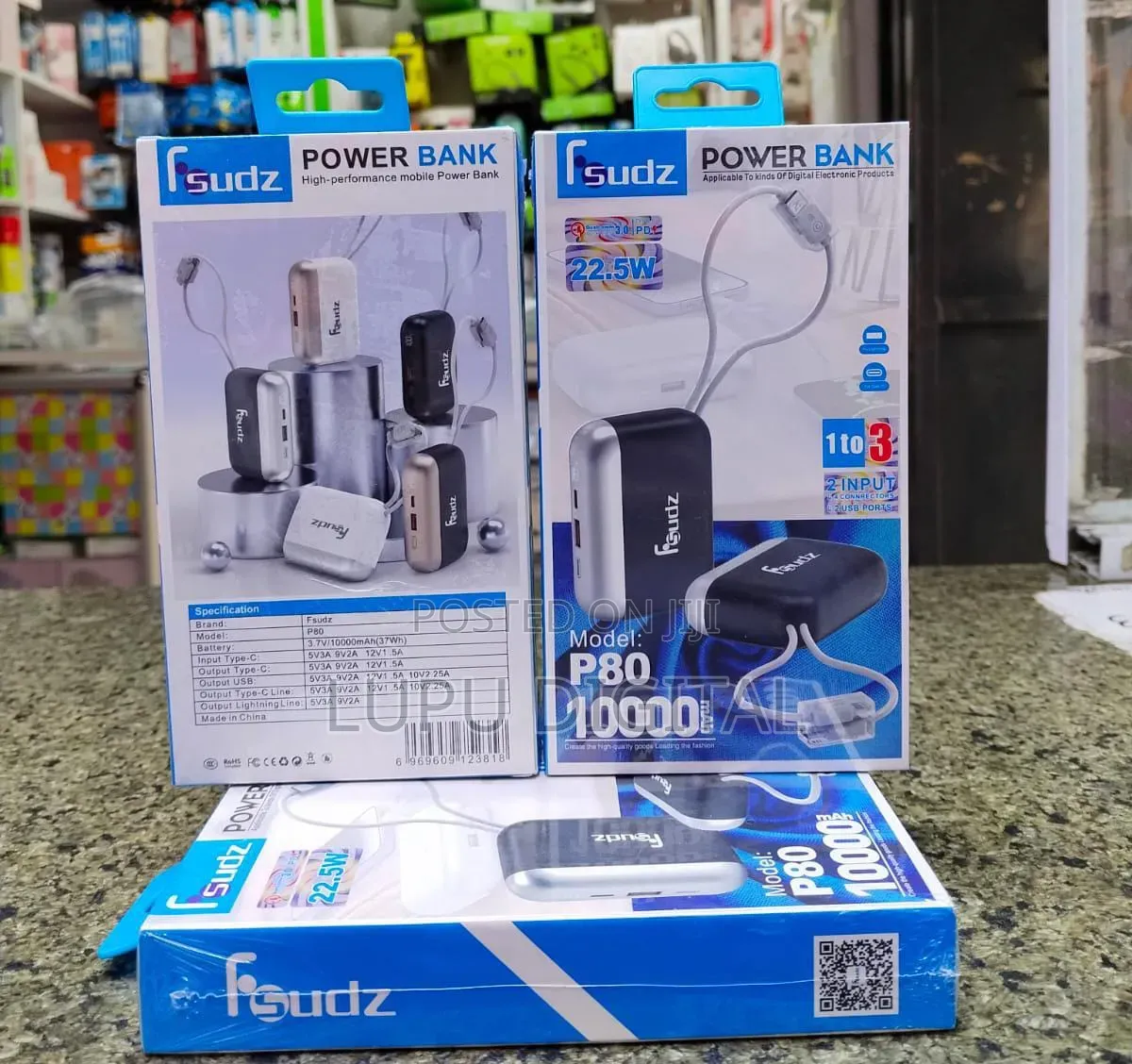 10000 Mah Powerbank
With Two in-Built Cables: Type C