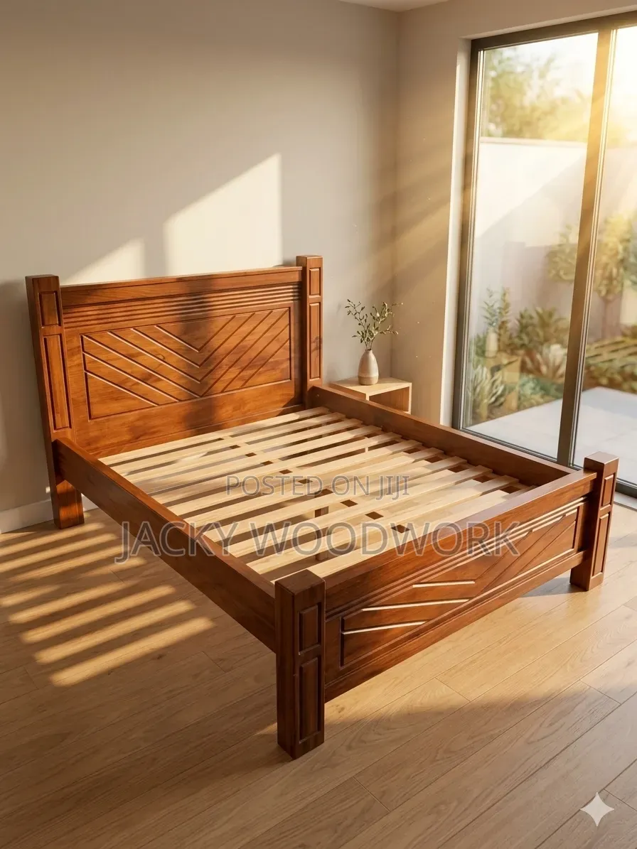 Chevron Pattern Wooden Bed