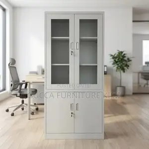 Gray Half Glass Filling Cabinet
