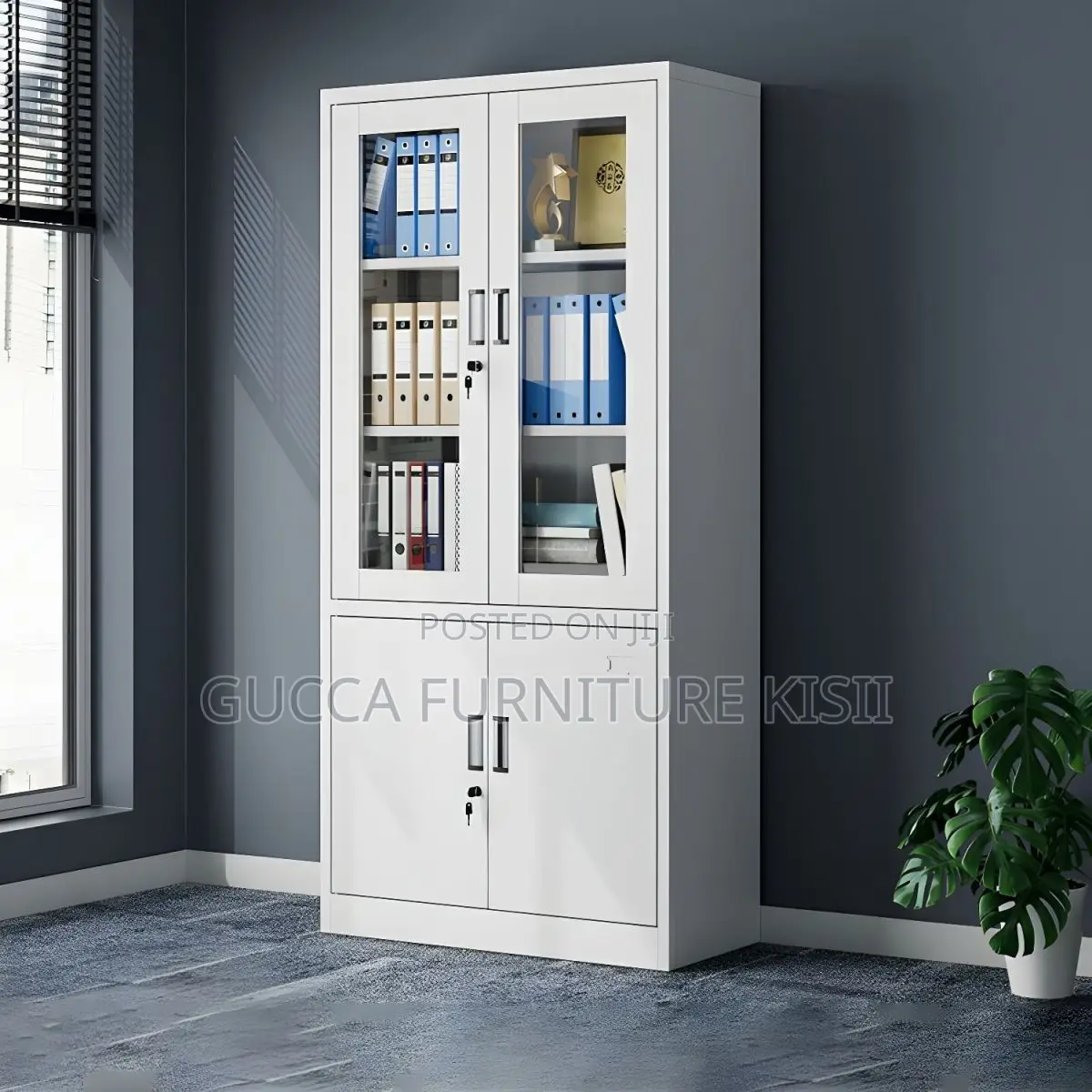 Gray Half Glass Filling Cabinet