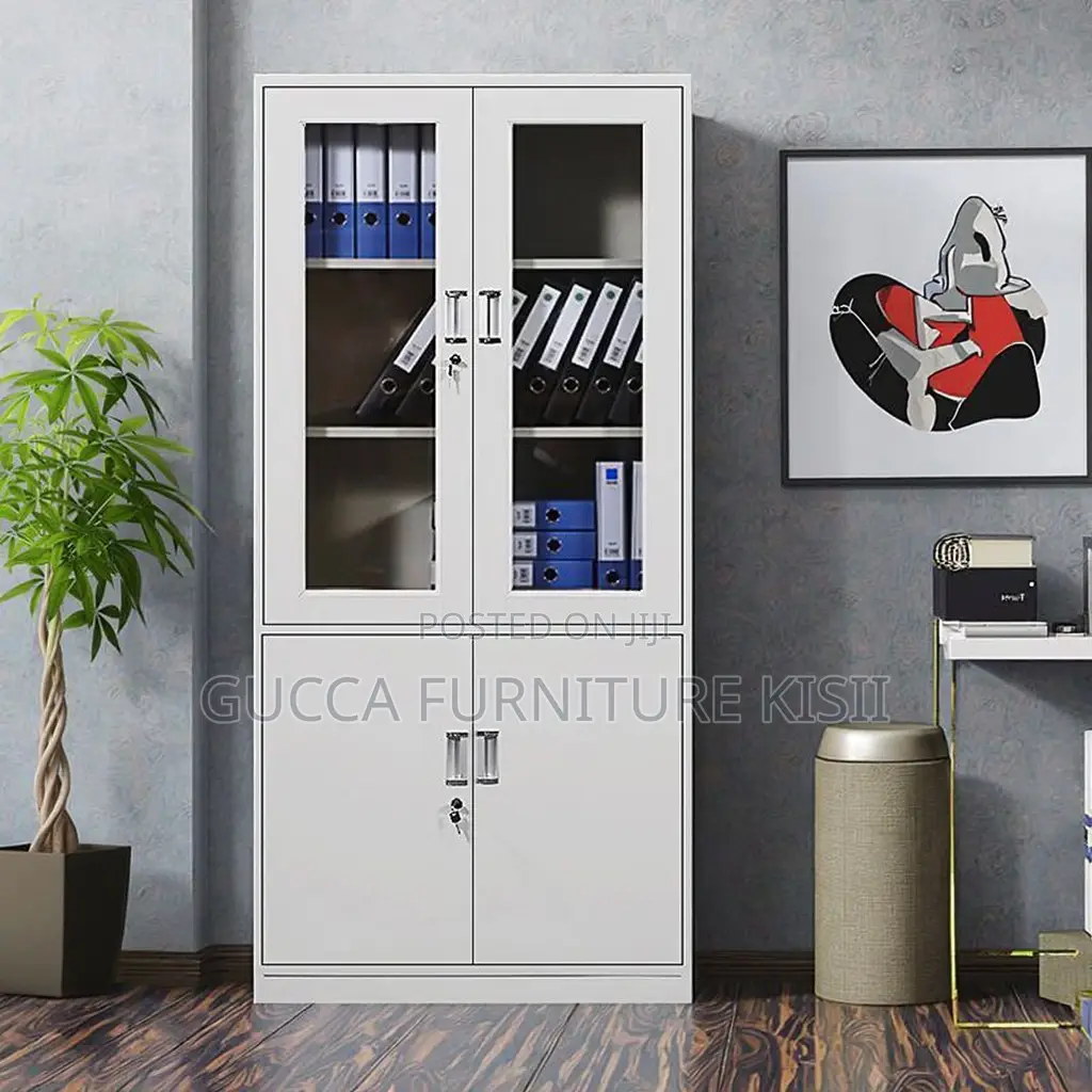 Gray Half Glass Filling Cabinet