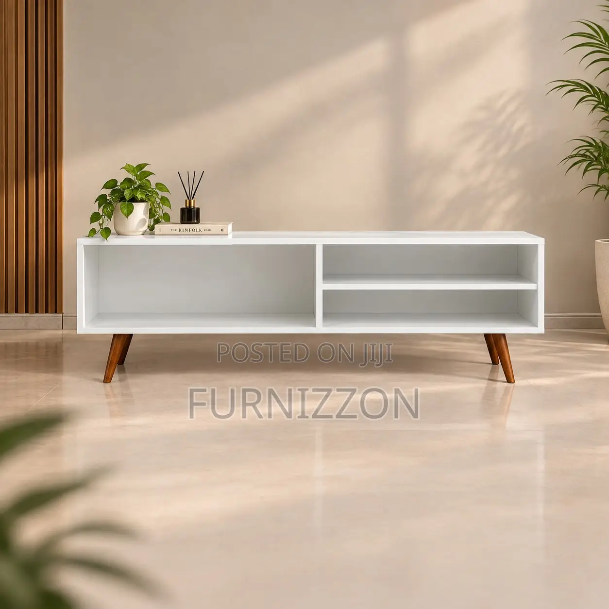 Nordic White Open-Shelf TV Stand