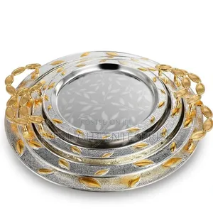*3 in 1 Stainless Steel Serving Trays With a Gold