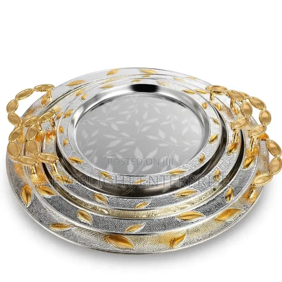 *3 in 1 Stainless Steel Serving Trays With a Gold
