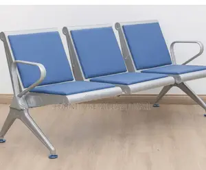 Office Bench; 3-Link Padded Blue Reception Bench