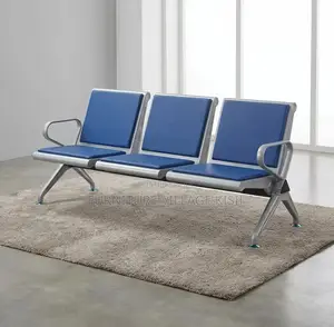Office Bench; 3-Link Padded Blue Reception Bench