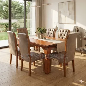 Solid Mahogany Dining Set With Chesterfield Upholstered Chairs