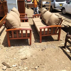 Pure Mahogany Slatted Wooden Sofa Set (3-Seater + 2-Seater)
