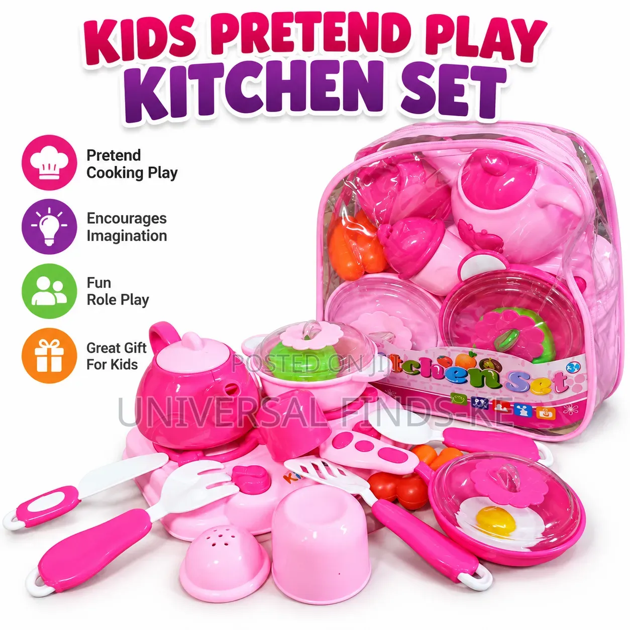 Kids Pretend Play Kitchen Set – Toy Cooking Set