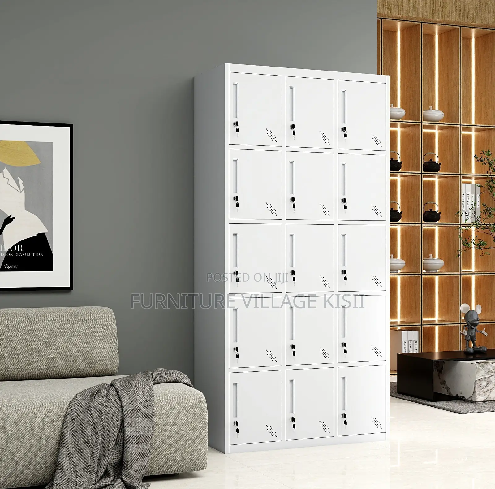 Office Cabinet; 15-Compartment Metallic Storage Locker