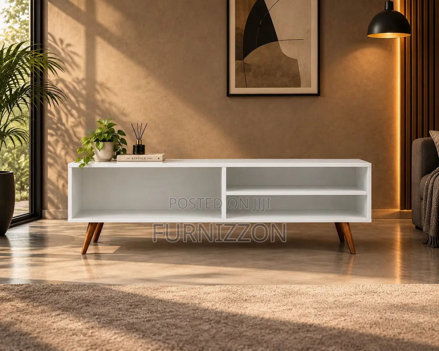 Nordic White Open-Shelf TV Stand